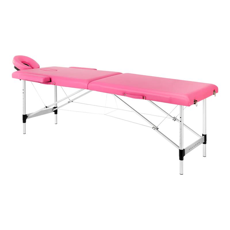 Camilla masaje plegable de aluminio. Color rosa y negro