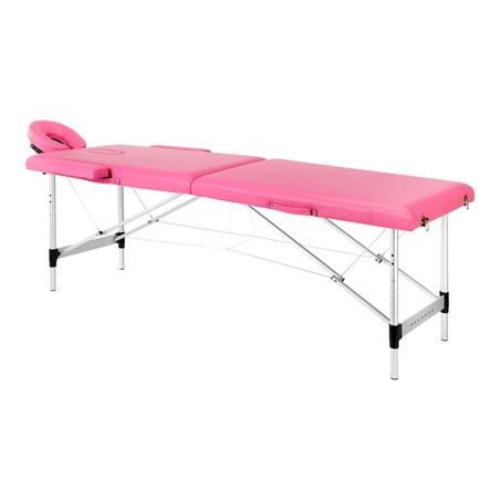 Camilla masaje plegable de aluminio. Color rosa y negro