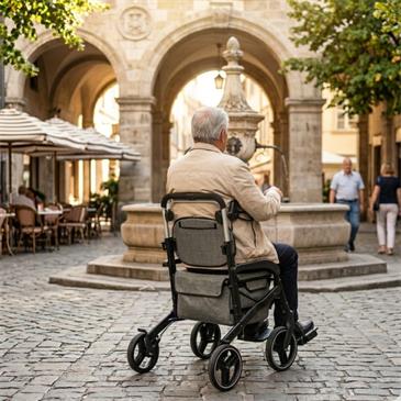 Andador-Rollator con asiento y cesta