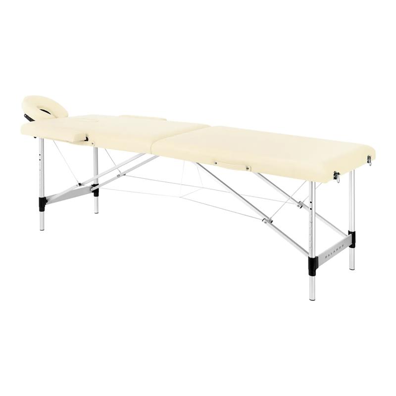 Camilla de masaje plegable en aluminio, 2 cuerpos,color crema