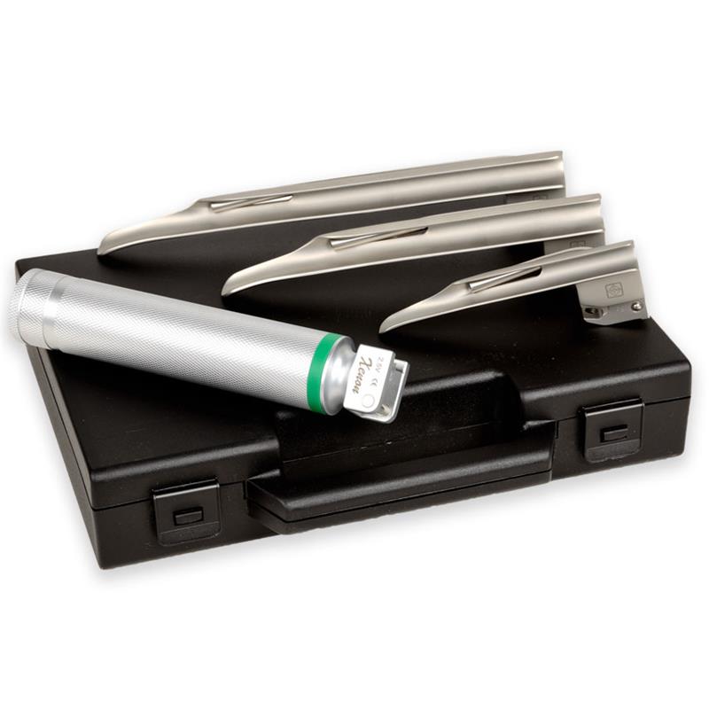 Estuche 1 mango laringoscopio fibra optica + 3 palas miller (1-2-3)