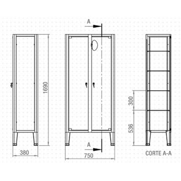 Vitrina de 2 puertas + 4 estantes