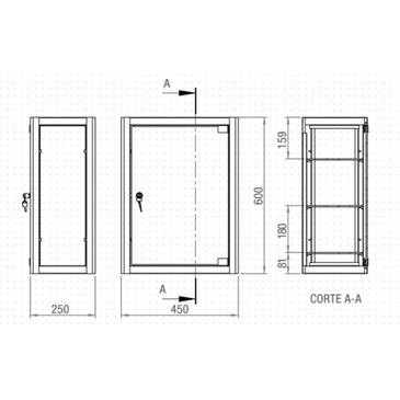 Vitrina pared 2 estantes y cerradura