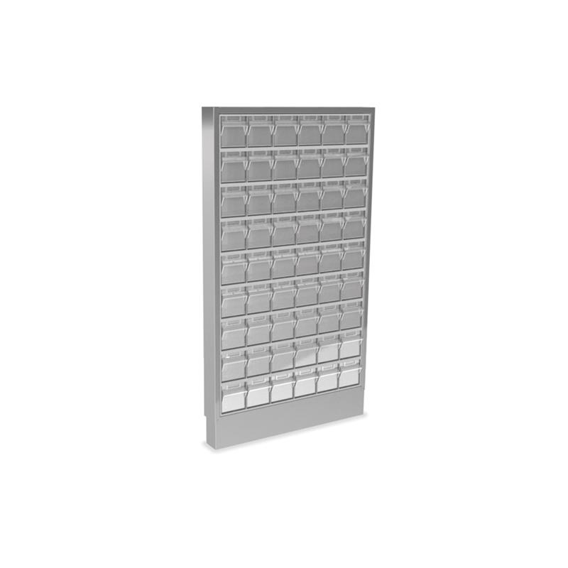 Vitrina medicacion INOX a pared 54 cajones basculantes