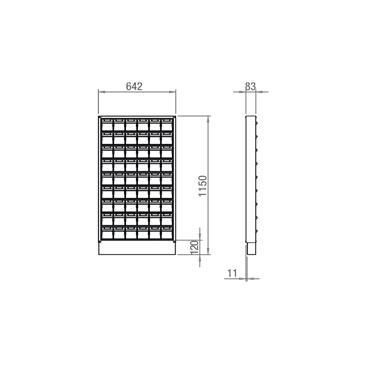 Vitrina medicacion INOX a pared 54 cajones basculantes
