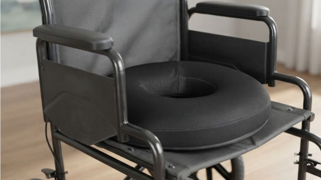 Cojín ortopedico en silla de ruedas