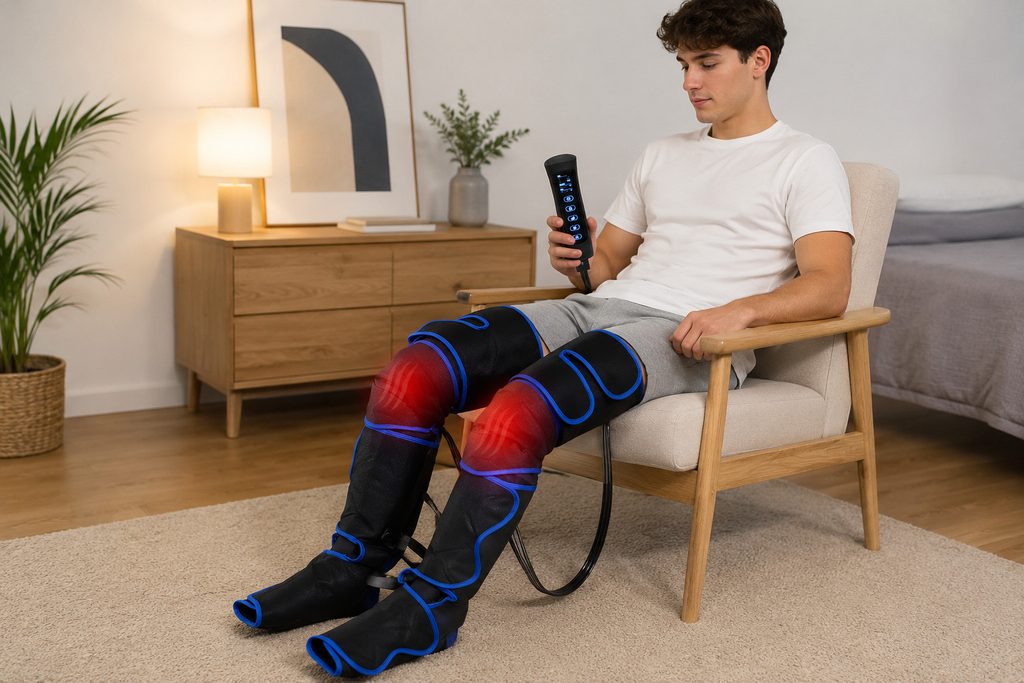 Hombre haciendo presoterapia en las piernas